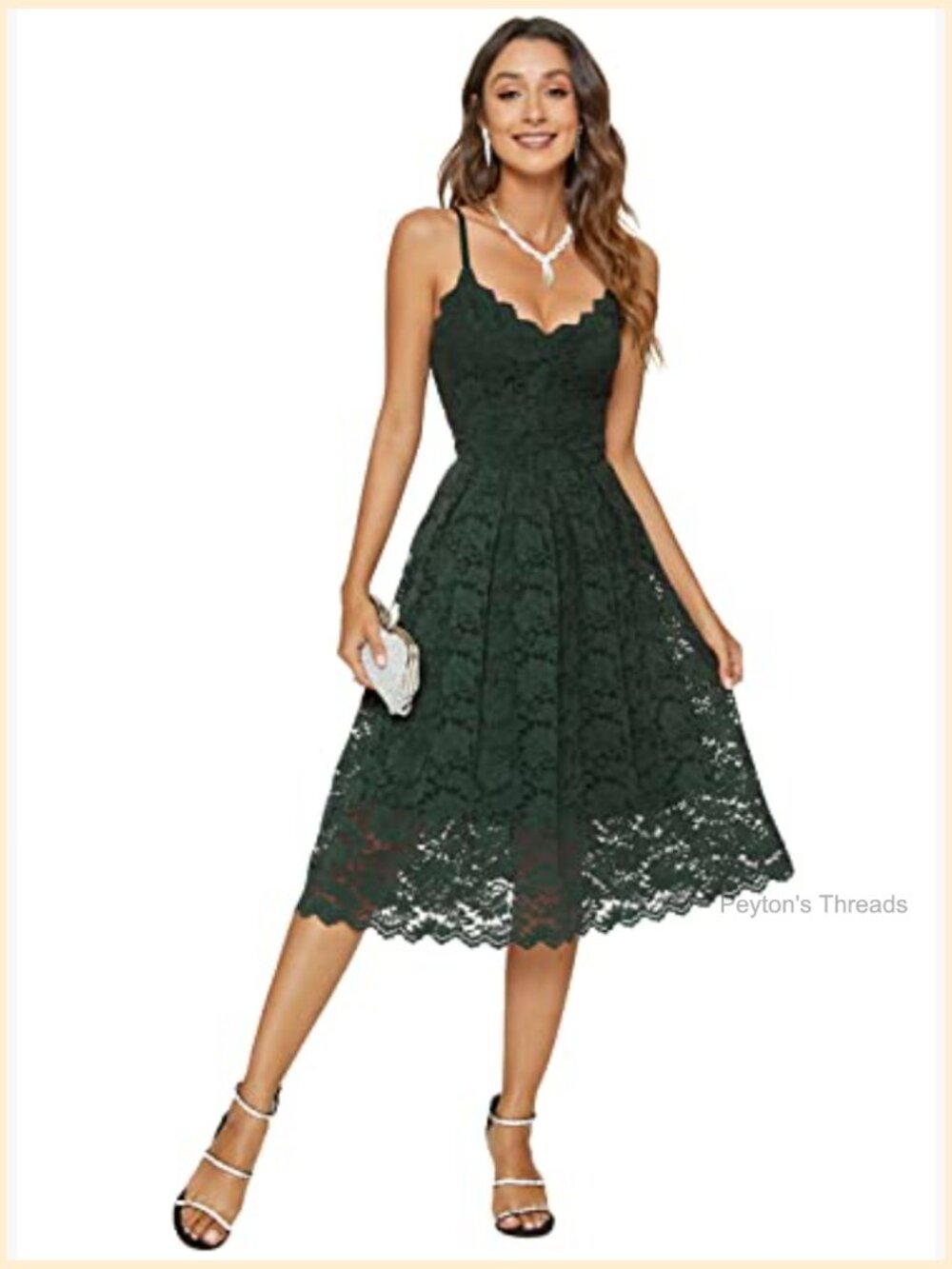 Lace Floral Spaghetti Strap V Neck Sexy Cocktail Party Swing Dress - Picture 5 of 7